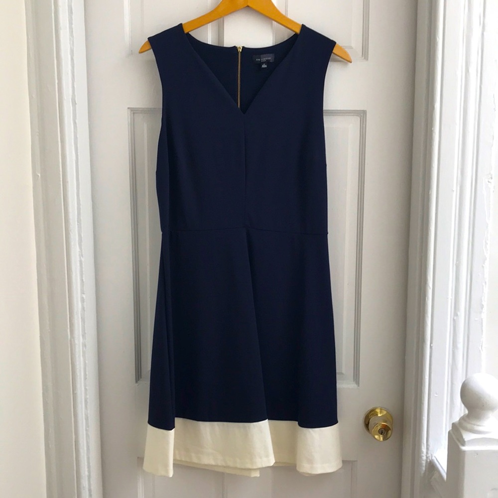 The Limited Navy V Neck Fit and Flare A Line Dress